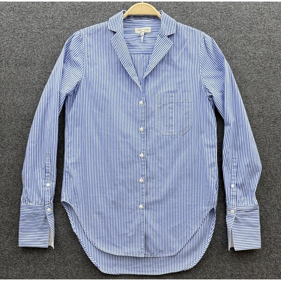 Rag & Bone Shirt Womens XS Blue White Striped Button Up Long Sleeve Flip Cuff - Picture 3 of 10